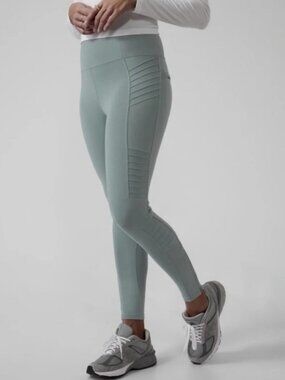 Athleta Delancey moto tight leggings minimalist green grey women's size M